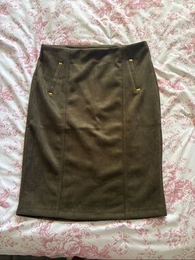 Soho Olive Green Pencil Skirt with Gold Accent